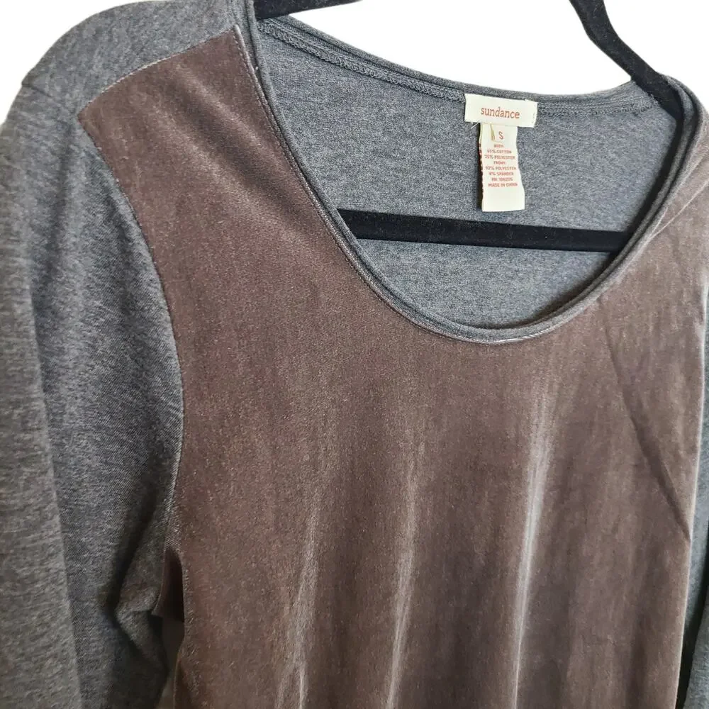 Sundance Womens Velvet Top Sz S Ruched Mixed Media Pullover Stretch Boho Hippie
